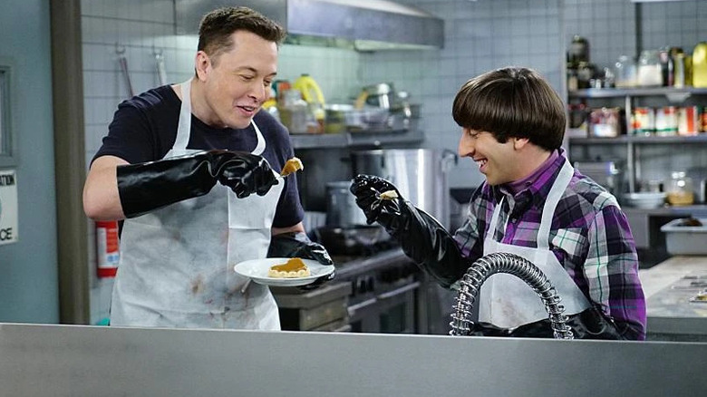 Elon Musk working in a soup kitchen with Howard on The Big Bang Theory
