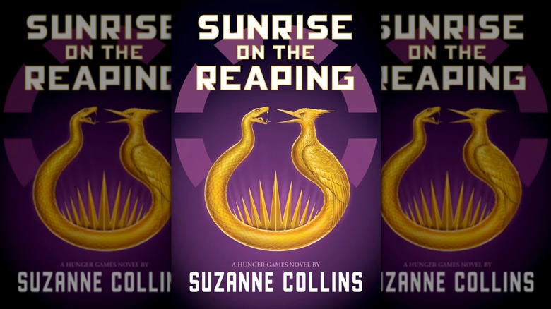 A snake and songbird sigil on the cover of Sunrise on the Reaping