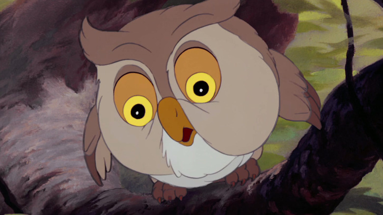 Will Wright as Friend Owl staring intently in Bambi