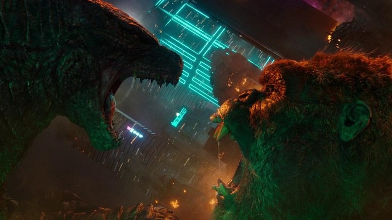 Godzilla and Kong roar at each other in Godzilla vs. Kong
