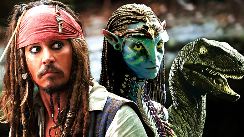 Captain Jack (Johnny Depp) in Pirates of the Caribbean; Neytiri (Zoe Saldana) in Avatar; Velociraptor in Jurassic Park