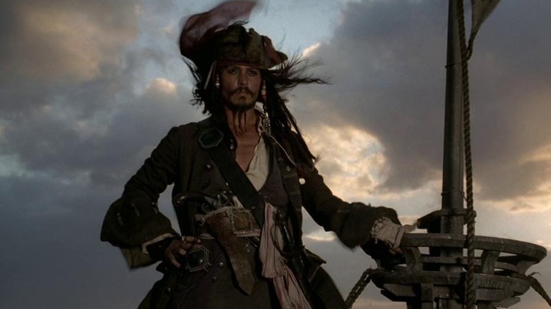 Captain Jack (Johnny Depp) sets sail in Pirates of the Caribbean: The Curse of the Black Pearl