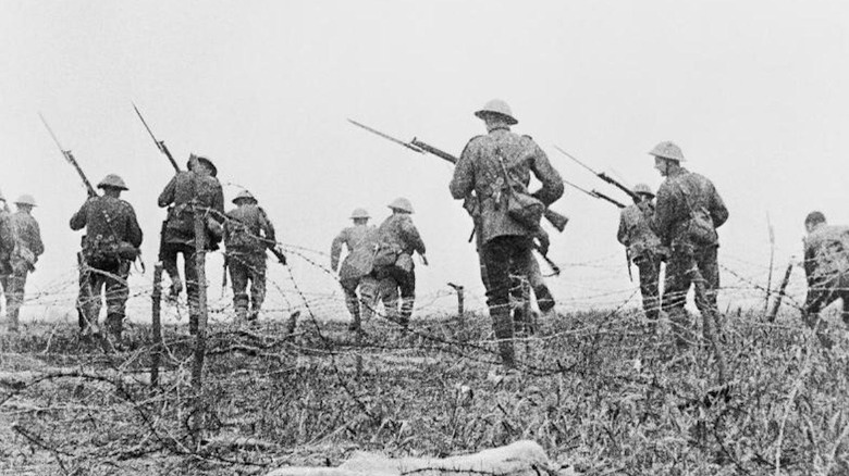 soldiers marching frontlines