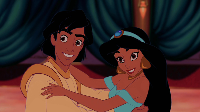 Aladdin e Jasmine abraçando em Aladdin (1992)