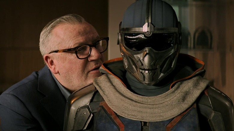 Ray Winston in the role of Dreikov whispered to Taskmaster in the black widow