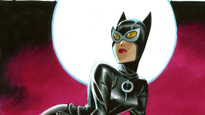 Catwoman in her modern costume designed by Darwyn Cooke, artwork by Bruce Timm.