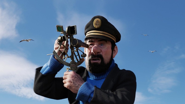 Captain Haddock staring across the ocean in The Adventures of Tintin