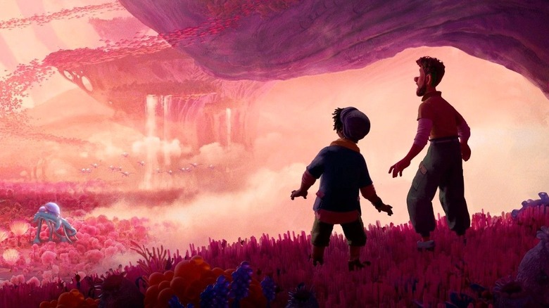 Strange World characters looking over a field