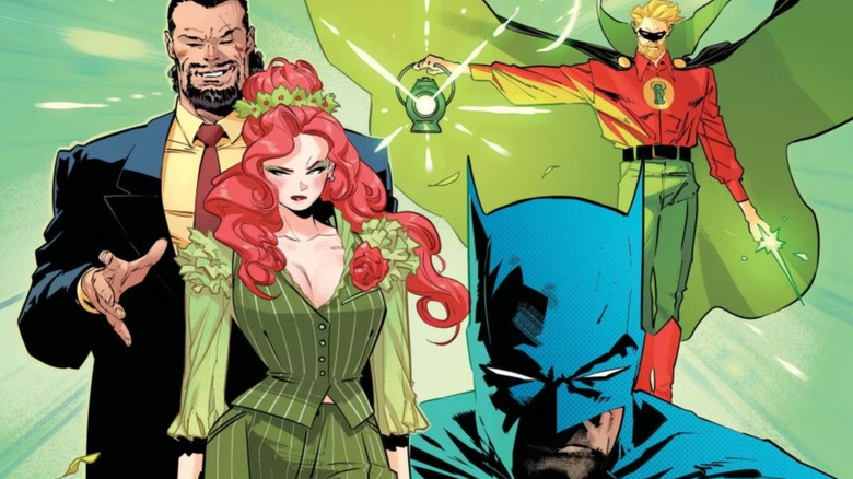 Batman #8 cover - Vandal Savage, Poison Ivy, Batman, and Green Lantern (Alan Scott)