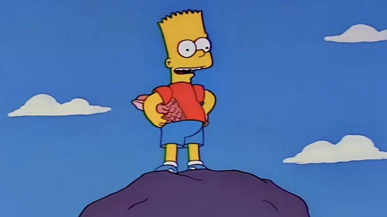 Bart standing on rock with conch shell on The Simpsons
