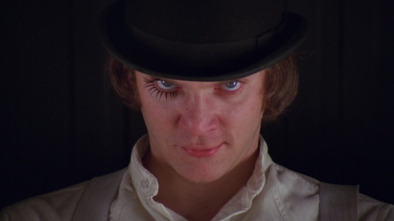 Alex DeLarge looking into the camera in A Clockwork Orange