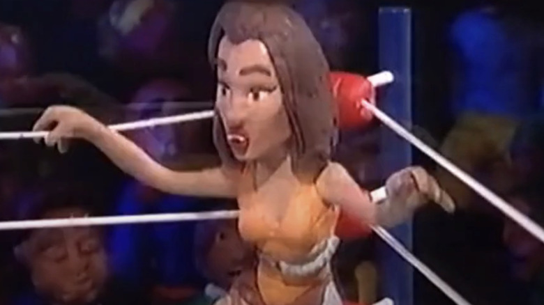 Claymation version of Jennifer Lopez on the ropes on Celebrity Deathmatch