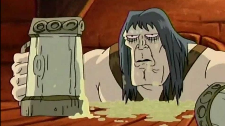 Korgoth drinking beer and looking sick in Kortgoth of Barbaria