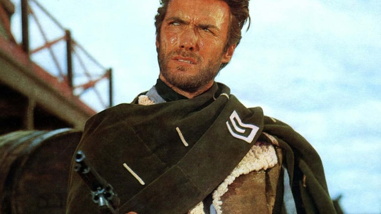 Clint Eastwood looks to the left in A Fistful of Dollars