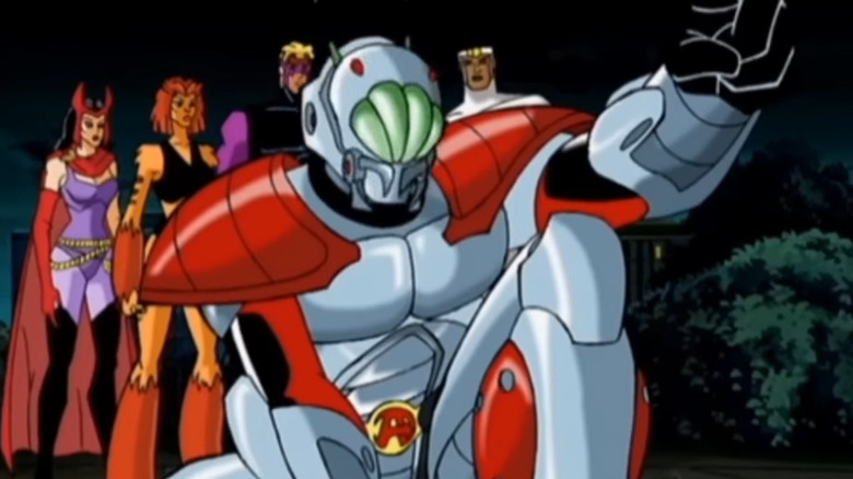 Ant-Man raising his fist while the Avengers look on in Avengers: United They Stand