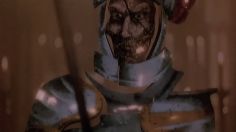 The stained glass knight in Young Sherlock Holmes