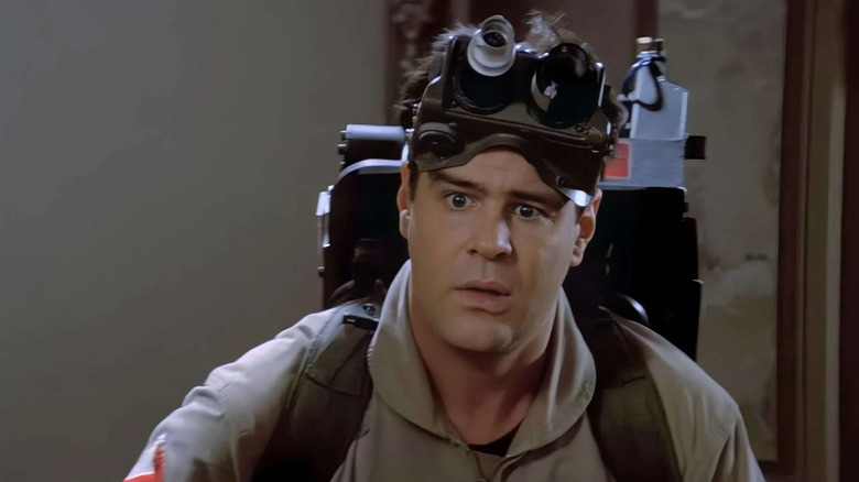 Ray Stantz spots Slimer down the hallway in Ghostbusters