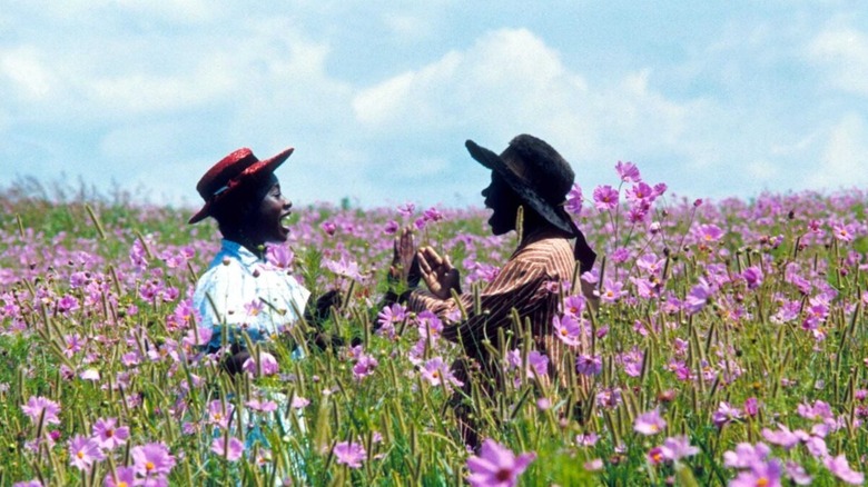 A young Celly and Niti play in a beautiful purple purple flower field