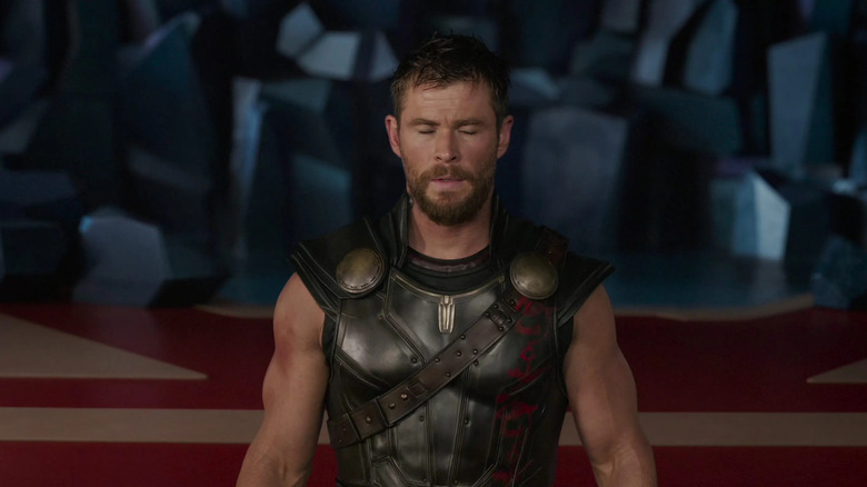 Thor with his eyes closed in Thor: Ragnarok