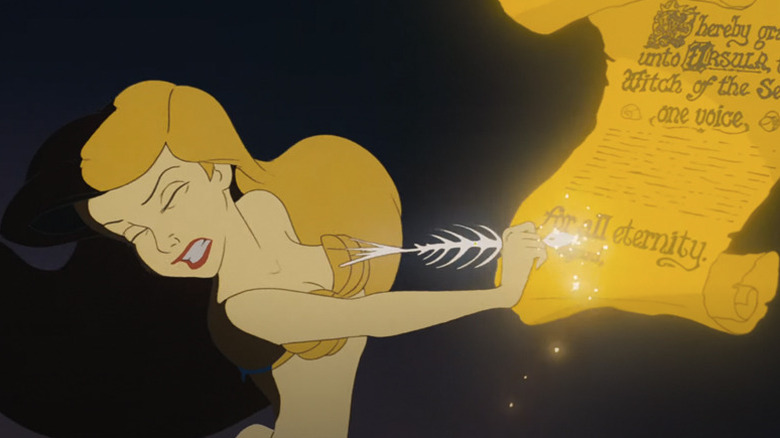 Ariel signing a contract in The Little Mermaid