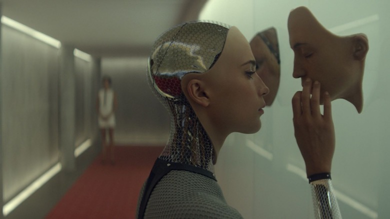 The robot in Ex Machina touches the detached face of another robot