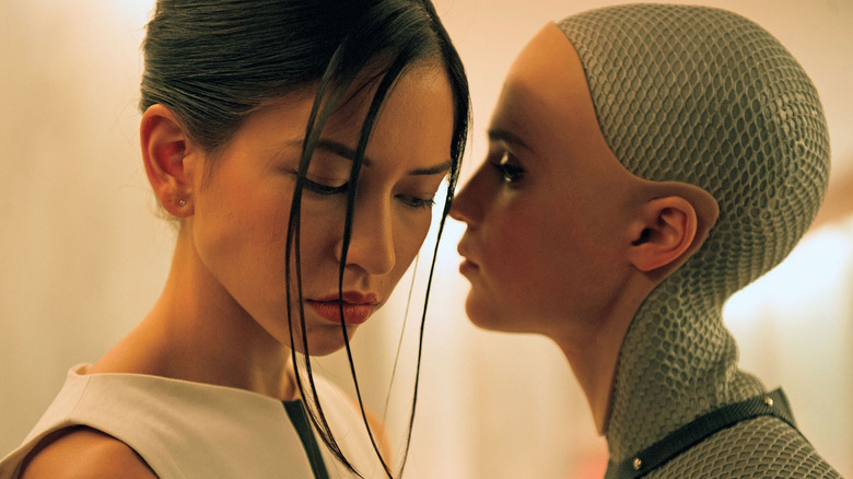 The robots in Ex Machina whispering to one another