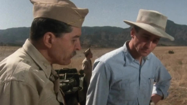 Robert Oppenheimer and an army general in the 1980 miniseries Oppenheimer.