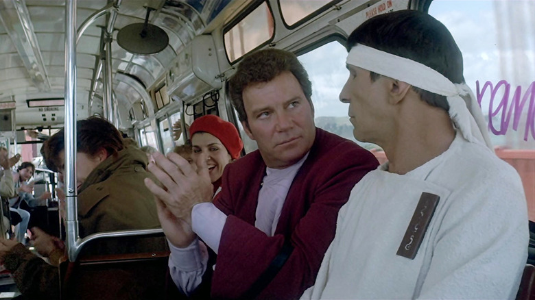 Kirk applauds Spock for knocking out a loud punk in Star Trek IV: The Voyage Home