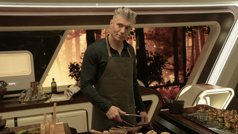 Captain Pike in an apron on Star Trek: Strange New Worlds