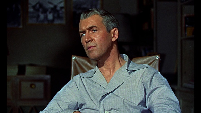 James Stewart's L.B. Jeff Jefferies is seen in closeup in Rear Window