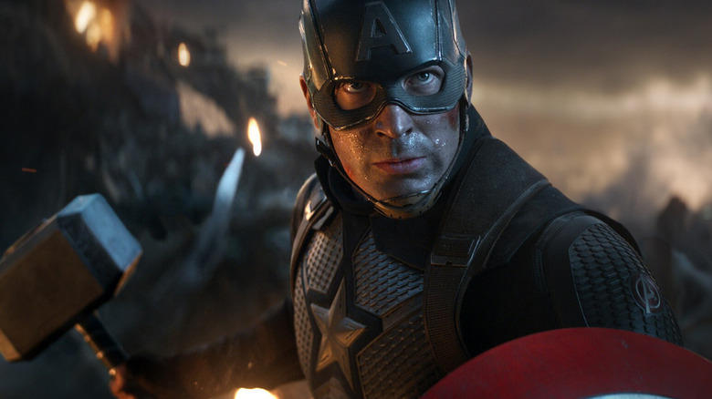 Captain America holding Mjolnir in Avengers: Endgame