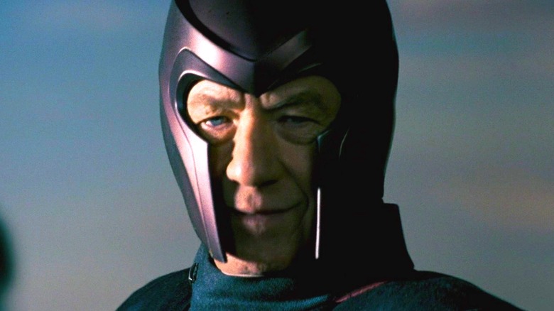 Ian McKellen as Magneto with his helmet on in X-Men: The Last Stand