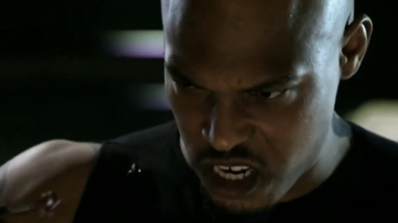 Kirk "Sticky Fingaz" Jones' Eric Brooks/Blade looks upset in closeup in Blade: The Series