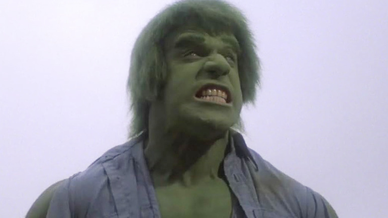 The Hulk grits his teeth while flexing his muscles in The Incredible Hulk