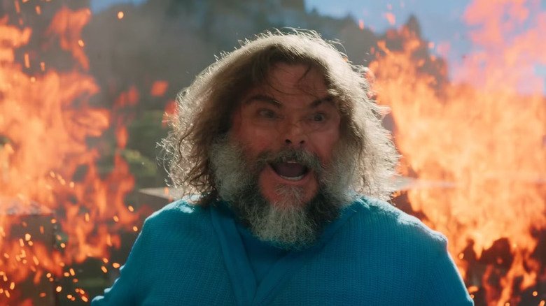 Steve, excited to be standing in front of a fire in A Minecraft Movie.