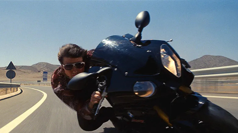 Ethan takes a tight turn on his bike in Mission: Impossible -- Rogue Nation