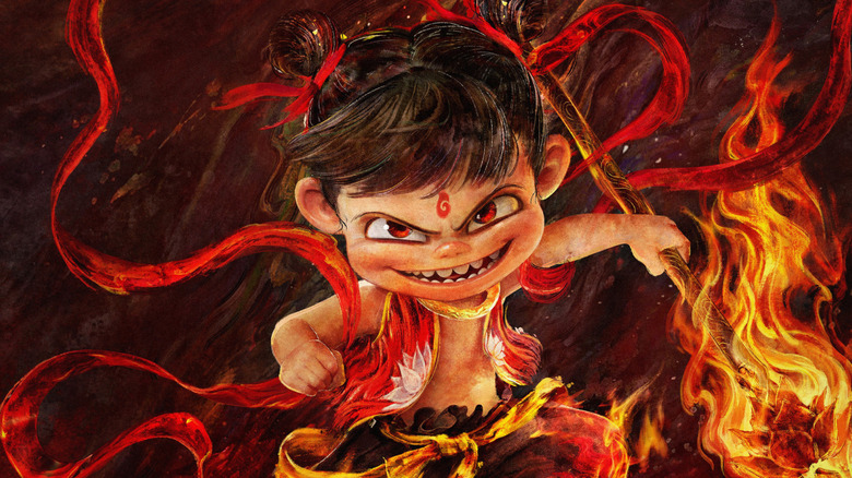 Nezha surrounded by fire on the poster to release Nezha 2