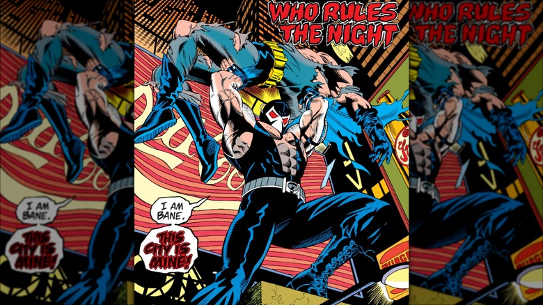 "Knightfall" -- Bane holding broken Batman over his shoulders