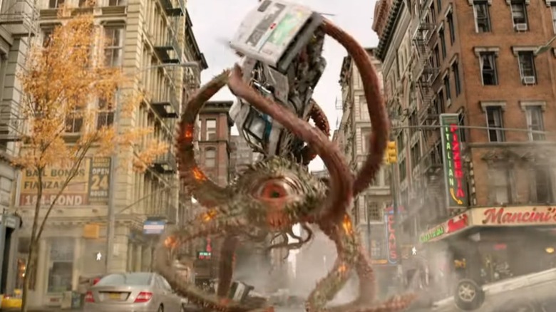 Shuma Gorath crumpling up bus