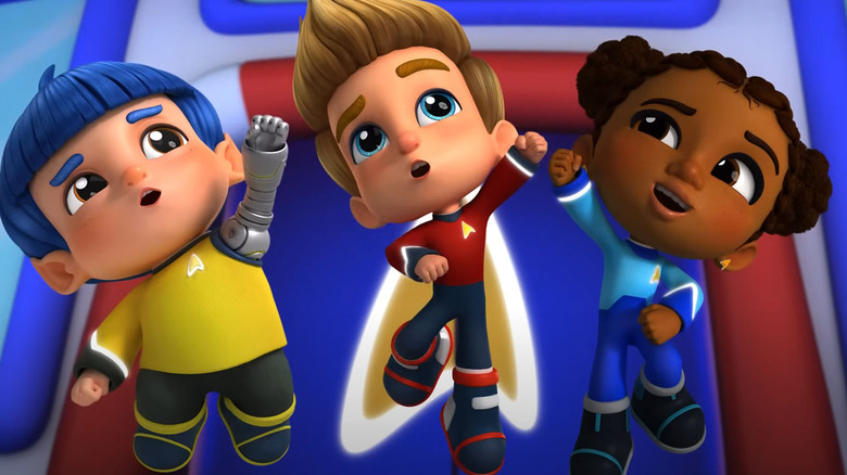 Sprocket, JR, and Roo jumping and cheering in Star Trek: Scouts