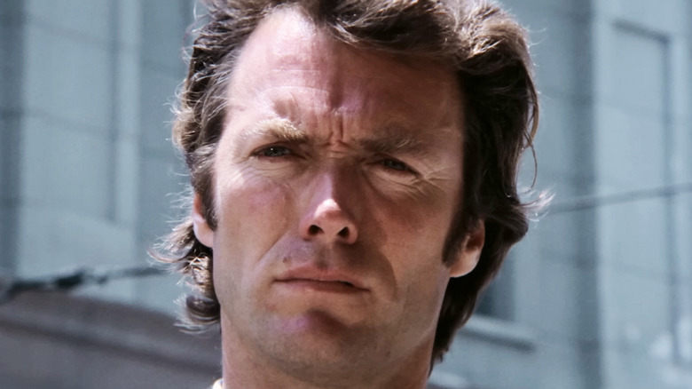 Clint Eastwood's Harry Callahan is seen in closeup in Dirty Harry