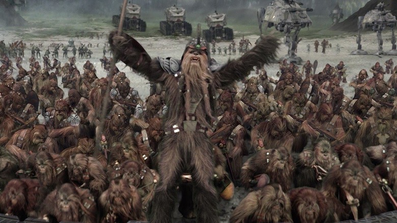 An army of Wookiees preparing for battle in Star Wars: Episode III - Revenge of the Sith