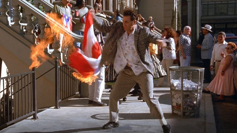 Kramer accidentally lighting the Puerto Rican flag on fire on Seinfeld