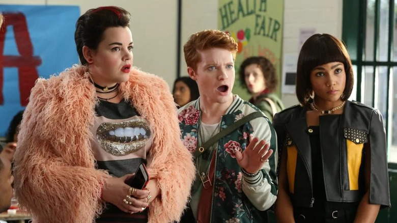 The Heathers clique looking appalled in Heathers