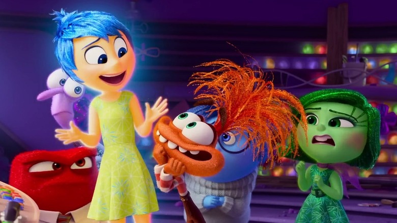 Anxiety sidling up to Joy and the other emotions in Inside Out 2