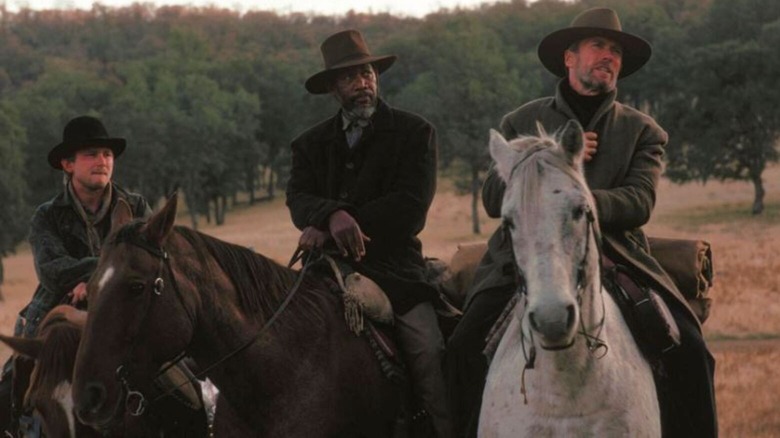 Jaimz Woolvett, Morgan Freeman, and Clint Eastwood in Unforgiven