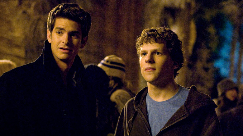 Eduardo and Mark looking at someone surprised in The Social Network