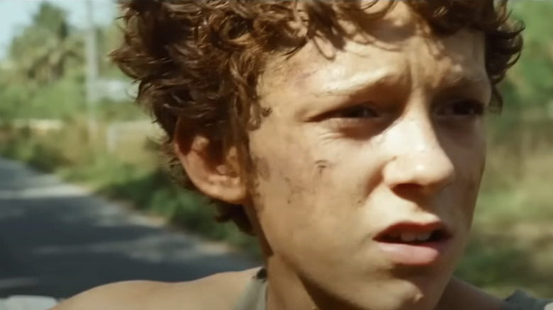 Tom Holland's Lucas is seen in closeup in The Impossible