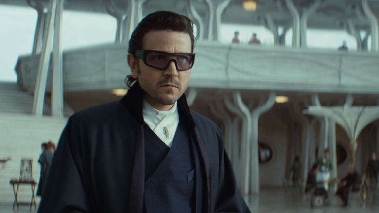 Diego Luna as Cassian Andor disguised as Varian Skye on Ghorman in the Andor season 2 episode Ever Been to Ghorman?