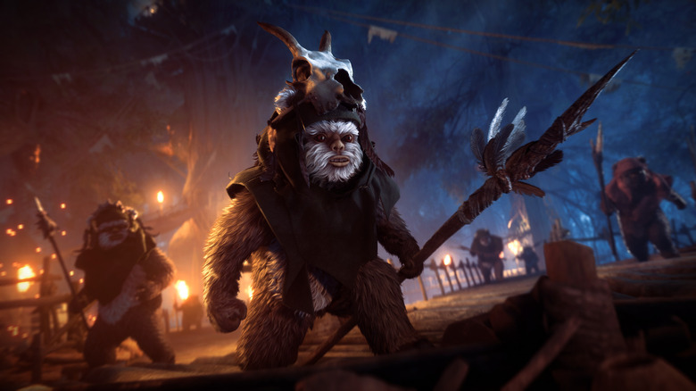 Ewoks are preparing for the battle in Ewok Hunt mode in Star Wars Battlefront II